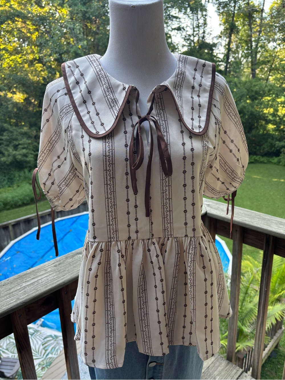 Polagram Cream Midi Dress with Brown Trim